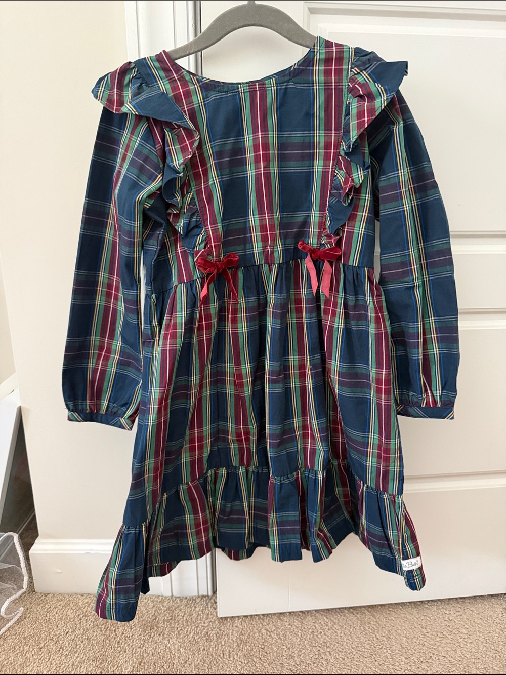 Ruffle Butts Navy Plaid Dress with Red Accents